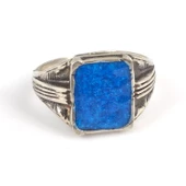 925 ayar Gümüş Mavi Mineli Erkek Yüzük thumbnail 4