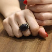 925 Ayar Gümüş Oval Ametist Taşlı Yüzük thumbnail 1