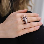 925 Ayar Pembe Gümüş Taşlı Yüzük thumbnail 1