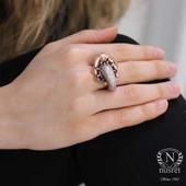 925 Ayar Pembe Gümüş Taşlı Yüzük thumbnail 4