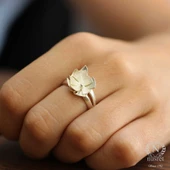 925 Ayar Gümüş Çiçek Yüzük, Beyaz thumbnail 4