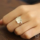 925 Ayar Gümüş Çiçek Yüzük, Beyaz thumbnail 1