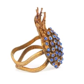 925 Ayar Gümüş Mavi Taşlı Altın Yaldızlı Ananas Yüzük thumbnail 6