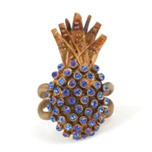 925 Ayar Gümüş Mavi Taşlı Altın Yaldızlı Ananas Yüzük thumbnail 7