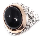 925 Ayar Gümüş ve Bronz Karışımı Oval Onyx Taşlı Erkek Yüzük thumbnail 1
