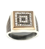 925 Ayar Gümüş Bronz Karışımı Kare Taşlı Erkek Yüzük thumbnail 2