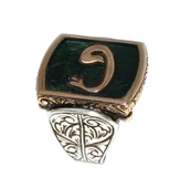 925 Ayar Gümüş Bronz Karışımı Vav Harfli Erkek Yüzük, Yeşil Mineli thumbnail 1