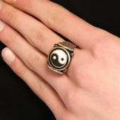 925 Ayar Gümüş ve Bronz Karışımı Ying Yang Denge Modeli Erkek Yüzüğü thumbnail 1