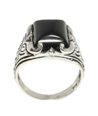 925 Ayar Gümüş Dikdörtgen Onyx Taşlı Erkek Yüzük thumbnail 6