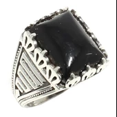 925 Ayar Gümüş Dikdörtgen Onix Taşlı Erkek Yüzük thumbnail 5