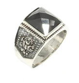 925 Ayar Gümüş Dikdörtgen Onyx Taşlı Osmanlı Arması İşlemeli Erkek Yüzük thumbnail 7