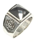 925 Ayar Gümüş Dikdörtgen Onyx Taşlı Osmanlı Arması İşlemeli Erkek Yüzük thumbnail 5