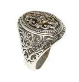 925 Ayar Gümüş Bronz Konstantinapol Tasarım Beyaz Taşlı Yüzük thumbnail 7