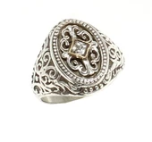 925 Ayar Gümüş Bronz Konstantinapol Tasarım Beyaz Taşlı Yüzük thumbnail 6