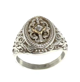 925 Ayar Gümüş Bronz Konstantinapol Tasarım Beyaz Taşlı Yüzük thumbnail 5