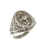 925 Ayar Gümüş Bronz Konstantinapol Tasarım Beyaz Taşlı Yüzük thumbnail 1