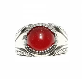 925 Ayar Gümüş Yuvarlak  Akik Taşlı Göz Modeli Erkek Yüzük thumbnail 2