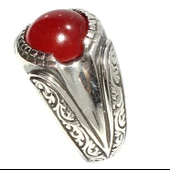 925 Ayar Gümüş Yuvarlak  Akik Taşlı Göz Modeli Erkek Yüzük thumbnail 1