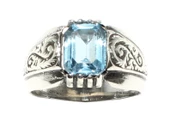 925 Ayar Gümüş Zümrüt Kesim Akuamarin Taşlı Desenli Erkek Yüzük thumbnail 1