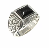 925 Ayar Gümüş Dikdörtgen Oniks Taşlı Erkek Yüzük thumbnail 3