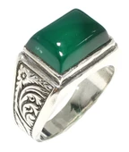 925 Ayar Gümüş Yeşil Dikdörtgen Akik Taşlı Desenli Erkek Yüzük thumbnail 1