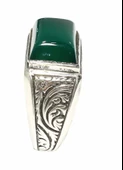925 Ayar Gümüş Yeşil Dikdörtgen Akik Taşlı Desenli Erkek Yüzük thumbnail 2