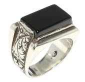 925 Ayar Gümüş Dikdörtgen Oniks Taşlı Desenli Erkek Yüzük thumbnail 1