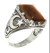 925 Ayar Gümüş Kaplangözü Taşlı Ay Yıldız Desenli Erkek Yüzük thumbnail 6