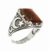 925 Ayar Gümüş Kaplangözü Taşlı Ay Yıldız Desenli Erkek Yüzük thumbnail 5