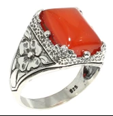 925 Ayar Gümüş Akik Taşlı Çiçek Desenli Erkek Yüzük thumbnail 5