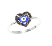 925 Ayar Gümüş Kalp Modeli Yüzük, Beyaz - Siyah Taş thumbnail 5