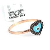 925 Ayar Gümüş Kalp Modeli Yüzük, Pembe - Siyah Taş thumbnail 2