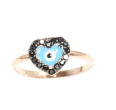 925 Ayar Gümüş Kalp Modeli Yüzük, Pembe - Siyah Taş thumbnail 6