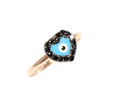 925 Ayar Gümüş Kalp Modeli Yüzük, Pembe - Siyah Taş thumbnail 5