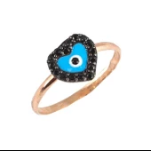 925 Ayar Gümüş Kalp Modeli Yüzük, Pembe - Siyah Taş thumbnail 3