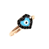 925 Ayar Gümüş Kalp Modeli Yüzük, Pembe - Siyah Taş thumbnail 4