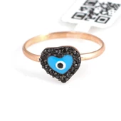 925 Ayar Gümüş Kalp Modeli Yüzük, Pembe - Siyah Taş thumbnail 1