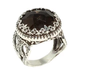 925 Ayar Gümüş Smoki Kuvars Taşlı Tasarım Yüzük thumbnail 1