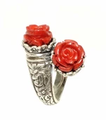 925 Ayar Gümüş Gül Mercan Taşlı Konstantinapol Tasarım Yüzük thumbnail 2