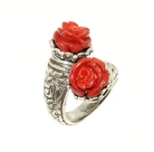 925 Ayar Gümüş Gül Mercan Taşlı Konstantinapol Tasarım Yüzük thumbnail 1