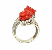 925 Ayar Gümüş Gül Mercan Taşlı Konstantinapol Tasarım Yüzük thumbnail 3