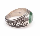 925 Ayar Gümüş Oval Fasetli Yeşil Agat Taşlı Erkek Yüzük thumbnail 3