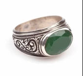 925 Ayar Gümüş Oval Fasetli Yeşil Agat Taşlı Erkek Yüzük thumbnail 2
