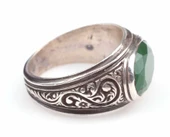 925 Ayar Gümüş Oval Fasetli Yeşil Agat Taşlı Erkek Yüzük thumbnail 5