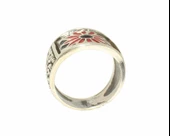 925 Ayar Gümüş Kırmızı Siyah Mineli Çiçek Motifli Erkek Yüzük thumbnail 6