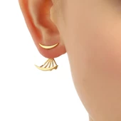 925 Ayar Gümüş Hilal Modeli Ear Jacket Küpe, Sarı thumbnail 6