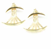 925 Ayar Gümüş Hilal Modeli Ear Jacket Küpe, Sarı thumbnail 4