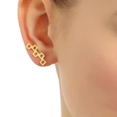 925 Ayar Gümüş Minik Kareler Earcuff Küpe thumbnail 9