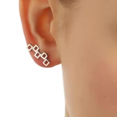 925 Ayar Gümüş Minik Kareler Earcuff Küpe thumbnail 8