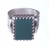 925 Ayar Gümüş Dikdörtgen Yeşil Akik Taşlı Tırnak Modeli El Kalemli Erkek Yüzük thumbnail 7